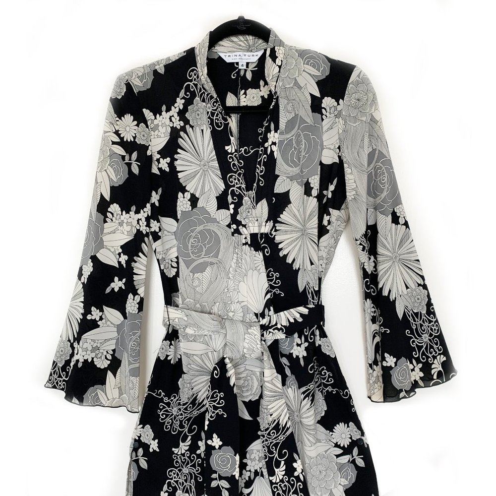 Trina Turk Black/White SILK Floral Dress Size 4